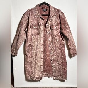 Thrill Jeans Women’s Burgundy Acid Washed Denim Long Jacket/Dress, Size Medium